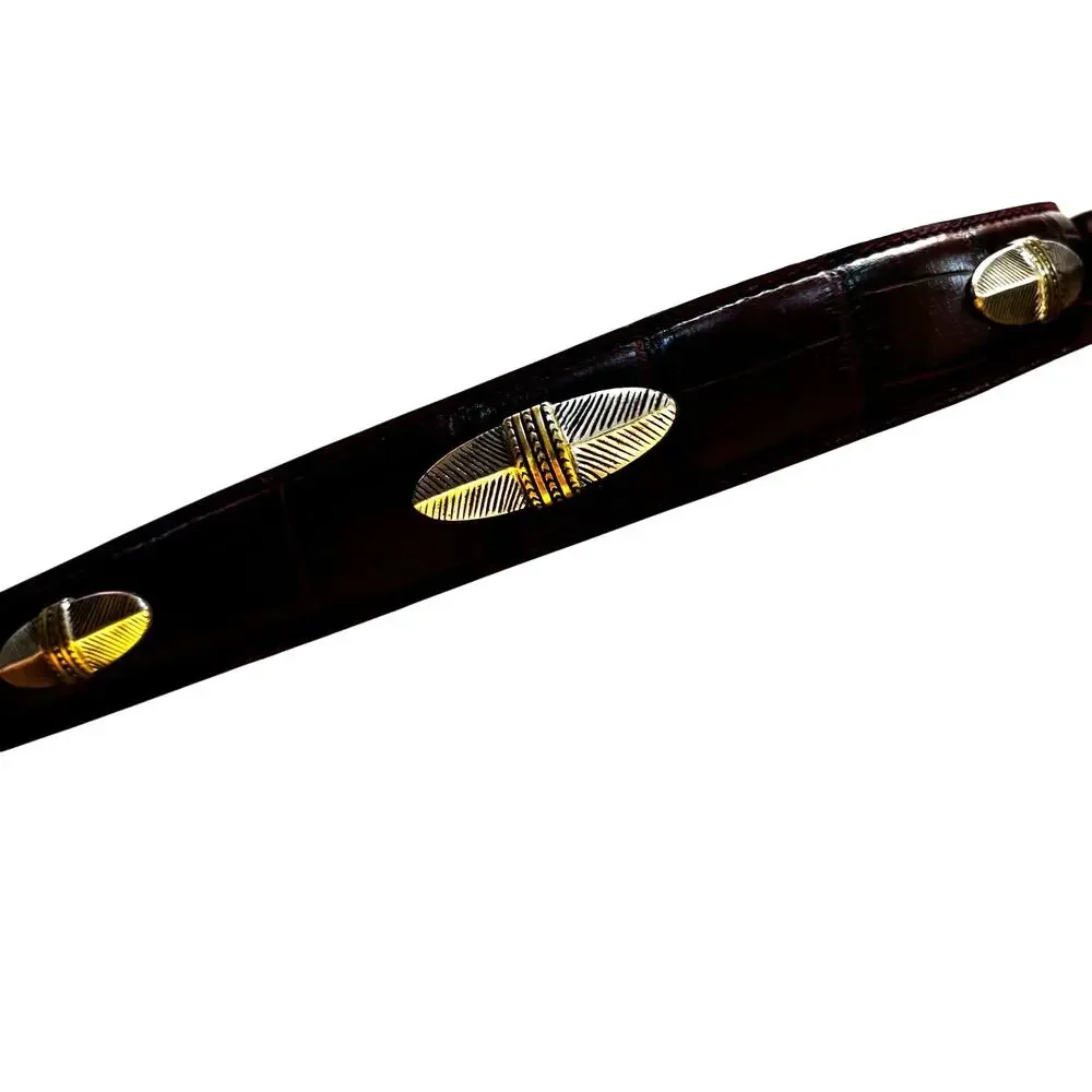 Arden Italian Calfskin Leather mahogany brown belt sz 32 silver gold conchos